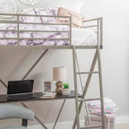 Powell Zachary Modern Industrial Pewter Metal Kids' Twin Loft Bed with Built in Study Desk