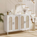 Garvee Rattan Sideboard Buffet Cabinet, 4 Doors Accent Storage Cabinet, Console Table Coffee Bar,Adjustable Shelves for Kitchen, Hallway, Living Room