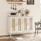 Garvee Rattan Sideboard Buffet Cabinet, 4 Doors Accent Storage Cabinet, Console Table Coffee Bar,Adjustable Shelves for Kitchen, Hallway, Living Room
