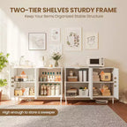 Garvee Rattan Sideboard Buffet Cabinet, 4 Doors Accent Storage Cabinet, Console Table Coffee Bar,Adjustable Shelves for Kitchen, Hallway, Living Room