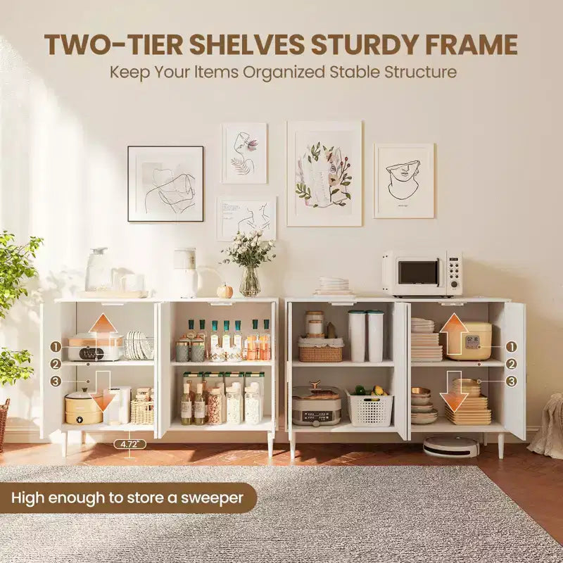 Garvee Rattan Sideboard Buffet Cabinet, 4 Doors Accent Storage Cabinet, Console Table Coffee Bar,Adjustable Shelves for Kitchen, Hallway, Living Room