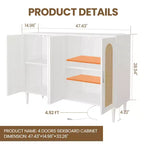 Garvee Rattan Sideboard Buffet Cabinet, 4 Doors Accent Storage Cabinet, Console Table Coffee Bar,Adjustable Shelves for Kitchen, Hallway, Living Room