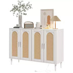 Garvee Rattan Sideboard Buffet Cabinet, 4 Doors Accent Storage Cabinet, Console Table Coffee Bar,Adjustable Shelves for Kitchen, Hallway, Living Room