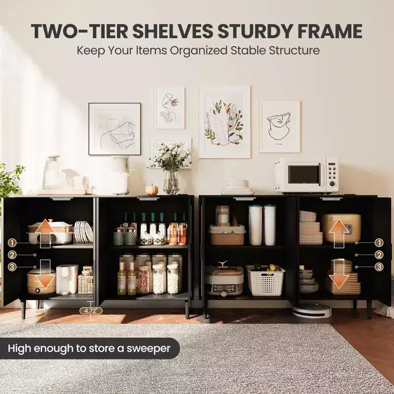 Garvee Rattan Sideboard Buffet Cabinet, 4 Doors Accent Storage Cabinet, Console Table Coffee Bar,Adjustable Shelves for Kitchen, Hallway, Living Room