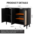Garvee Rattan Sideboard Buffet Cabinet, 4 Doors Accent Storage Cabinet, Console Table Coffee Bar,Adjustable Shelves for Kitchen, Hallway, Living Room