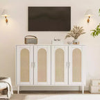 Garvee Rattan Sideboard Buffet Cabinet, 4 Doors Accent Storage Cabinet, Console Table Coffee Bar,Adjustable Shelves for Kitchen, Hallway, Living Room