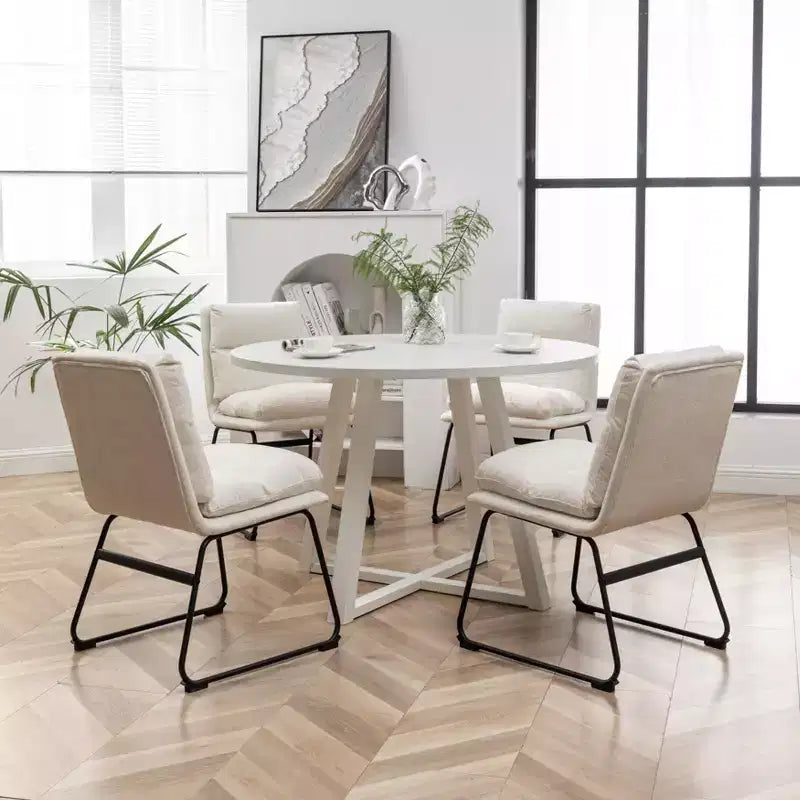 Roundhill Furniture Innes Round Dining Set, Trestle Dining Table with 4 Stylish Chairs, 5-Piece
