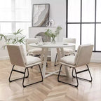 Roundhill Furniture Innes Round Dining Set, Trestle Dining Table with 4 Stylish Chairs, 5-Piece