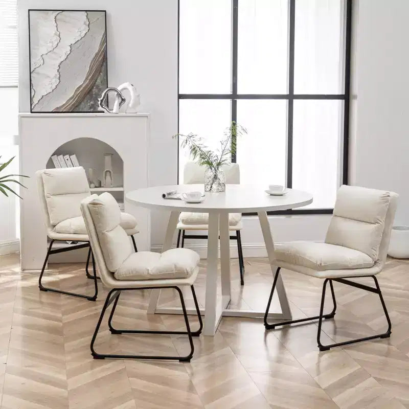 Roundhill Furniture Innes Round Dining Set, Trestle Dining Table with 4 Stylish Chairs, 5-Piece
