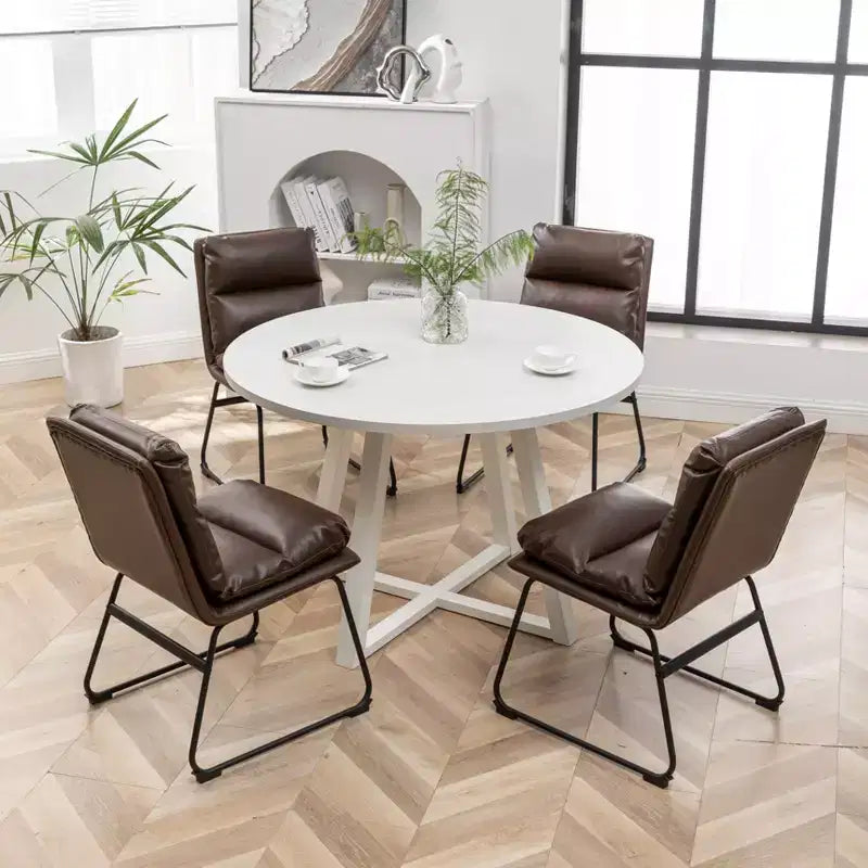 Roundhill Furniture Innes Round Dining Set, Trestle Dining Table with 4 Stylish Chairs, 5-Piece