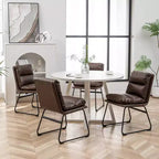 Roundhill Furniture Innes Round Dining Set, Trestle Dining Table with 4 Stylish Chairs, 5-Piece