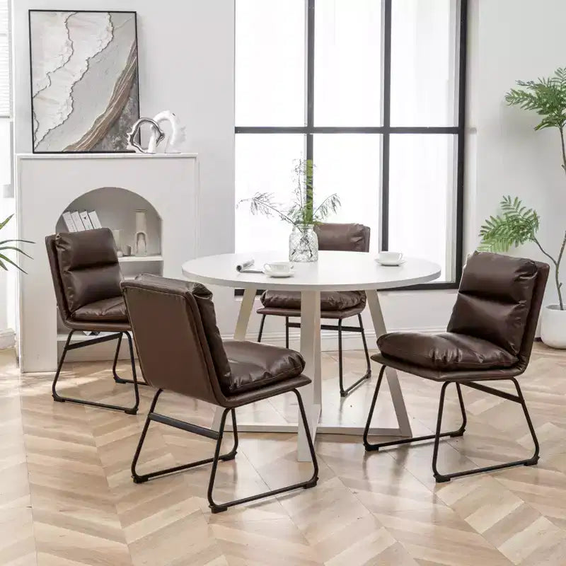 Roundhill Furniture Innes Round Dining Set, Trestle Dining Table with 4 Stylish Chairs, 5-Piece