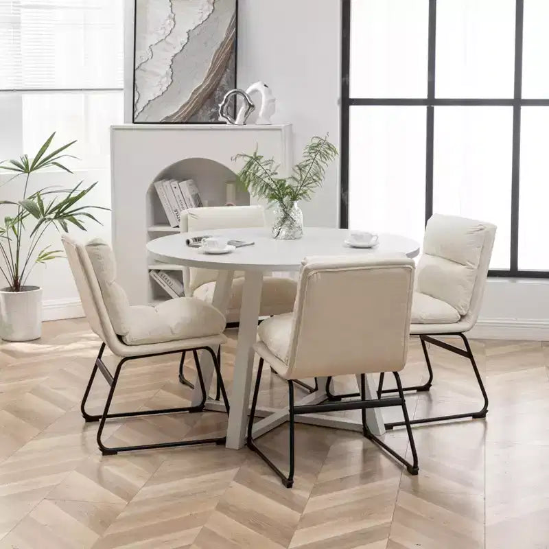 Roundhill Furniture Innes Round Dining Set, Trestle Dining Table with 4 Stylish Chairs, 5-Piece