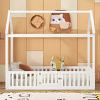 Lit cabane en bois double/complet avec clôture et porte 4N - ModernLuxe
