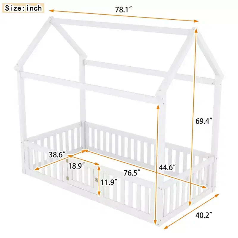 Lit cabane en bois double/complet avec clôture et porte 4N - ModernLuxe