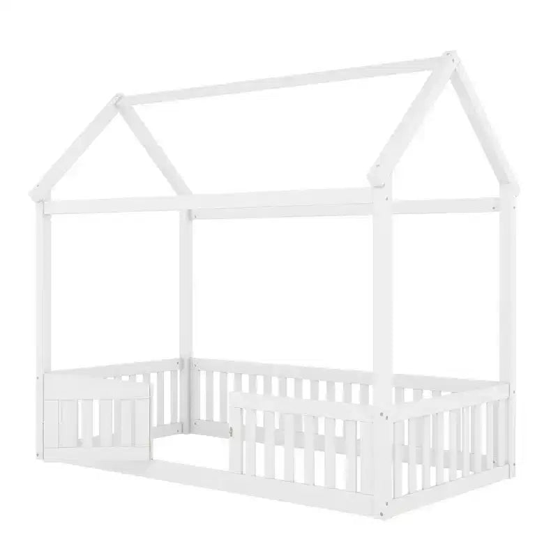 Lit cabane en bois double/complet avec clôture et porte 4N - ModernLuxe