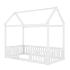 Lit cabane en bois double/complet avec clôture et porte 4N - ModernLuxe