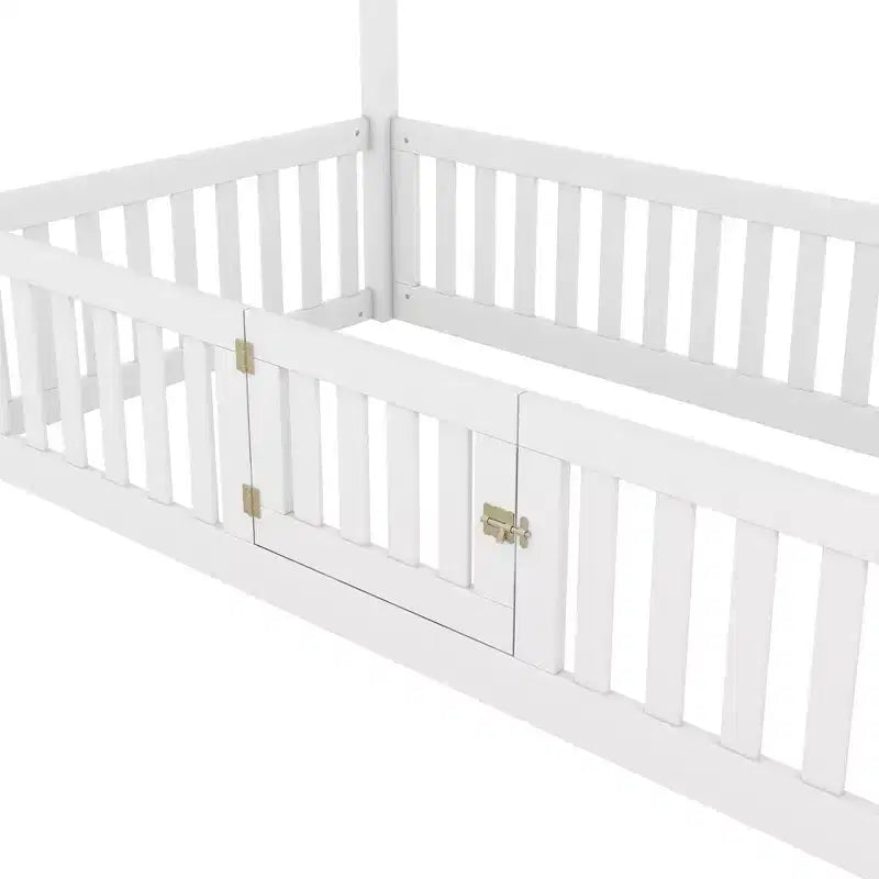 Lit cabane en bois double/complet avec clôture et porte 4N - ModernLuxe