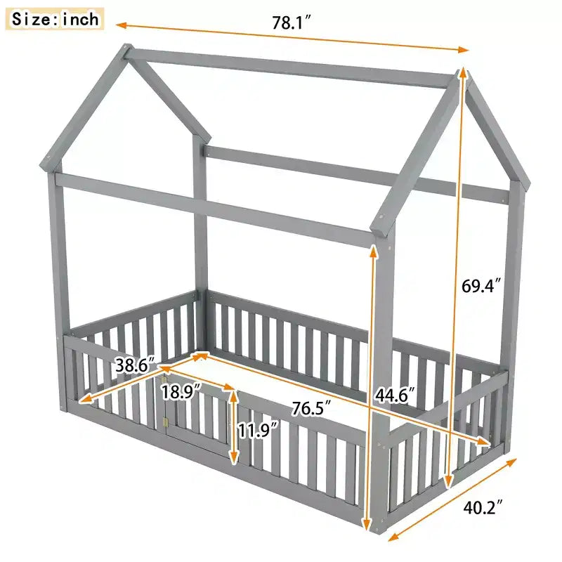 Lit cabane en bois double/complet avec clôture et porte 4N - ModernLuxe