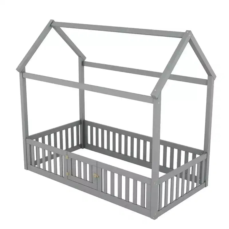 Lit cabane en bois double/complet avec clôture et porte 4N - ModernLuxe