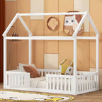 Lit cabane en bois double/complet avec clôture et porte 4N - ModernLuxe