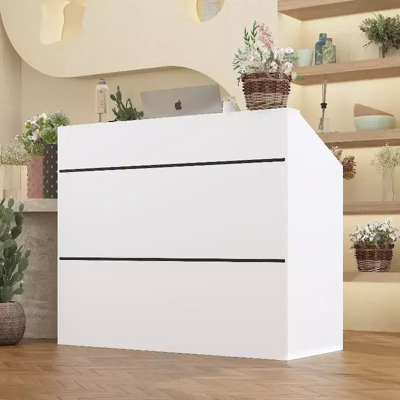 Famapy 47.2 Minimalist White Reception Desk - Professional Front Office Counter