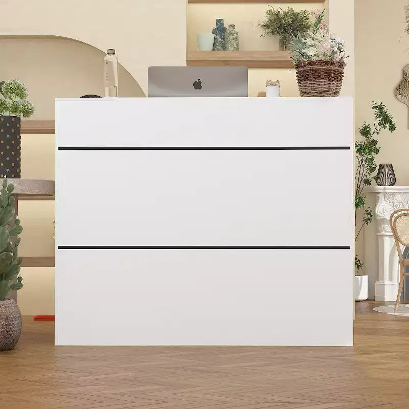 Famapy 47.2 Bureau d'accueil minimaliste blanc - Comptoir de réception professionnel