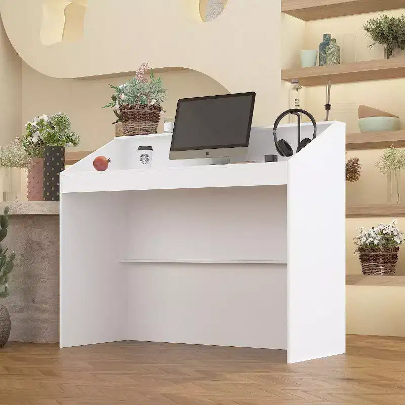 Famapy 47.2 Bureau d'accueil minimaliste blanc - Comptoir de réception professionnel