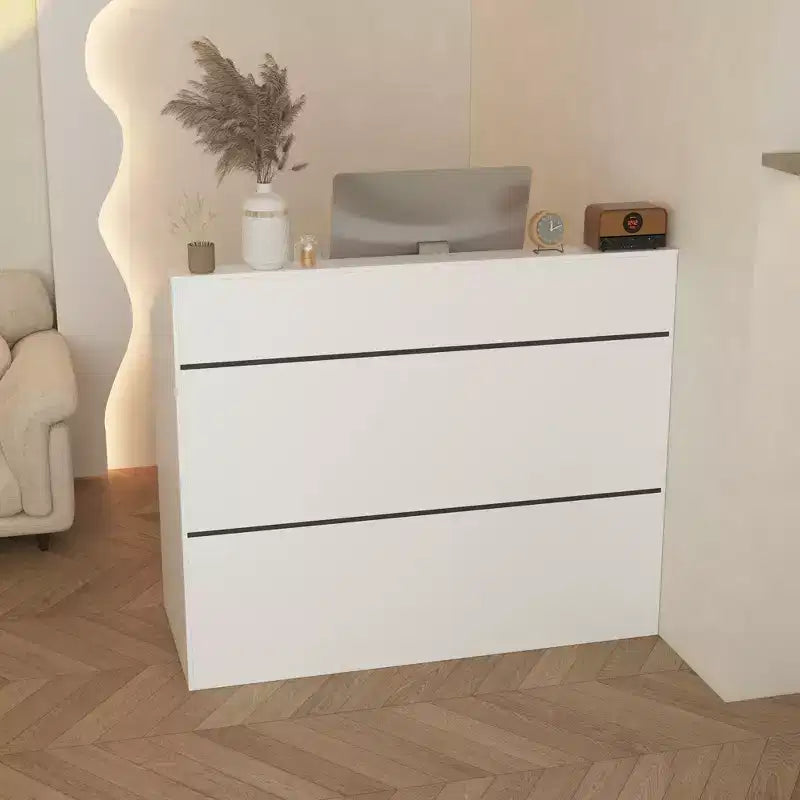 Famapy 47.2 Bureau d'accueil minimaliste blanc - Comptoir de réception professionnel