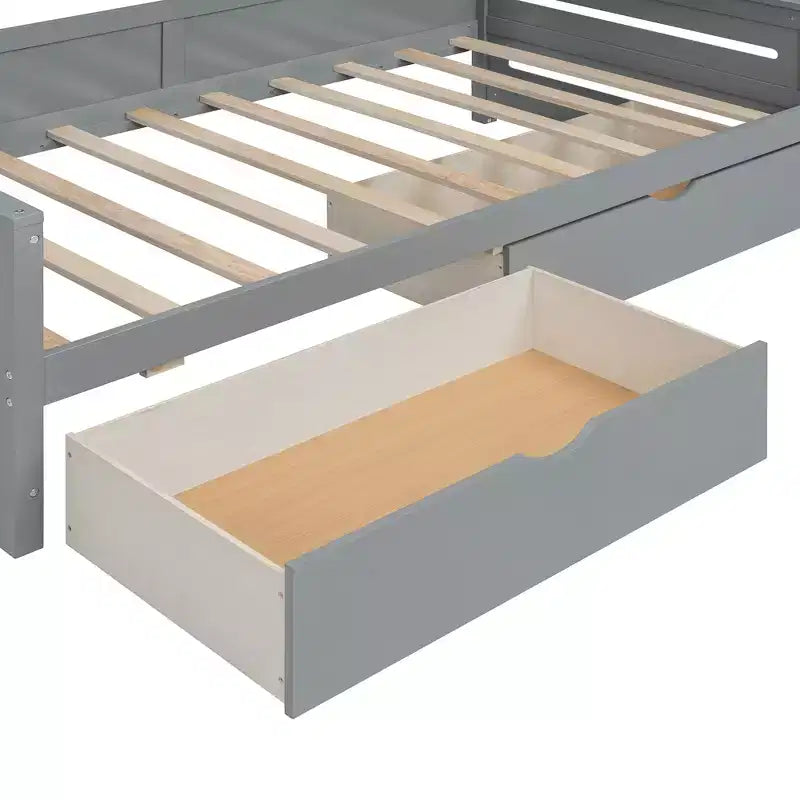 Twin/Full Size Wooden Daybed with 2 Drawers, All-in-One Cabinet and Shelves - ModernLuxe