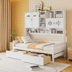 Twin/Full Size Wooden Daybed with 2 Drawers, All-in-One Cabinet and Shelves - ModernLuxe