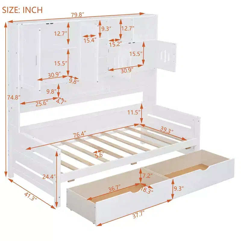 Twin/Full Size Wooden Daybed with 2 Drawers, All-in-One Cabinet and Shelves - ModernLuxe