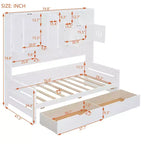 Twin/Full Size Wooden Daybed with 2 Drawers, All-in-One Cabinet and Shelves - ModernLuxe