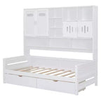 Twin/Full Size Wooden Daybed with 2 Drawers, All-in-One Cabinet and Shelves - ModernLuxe