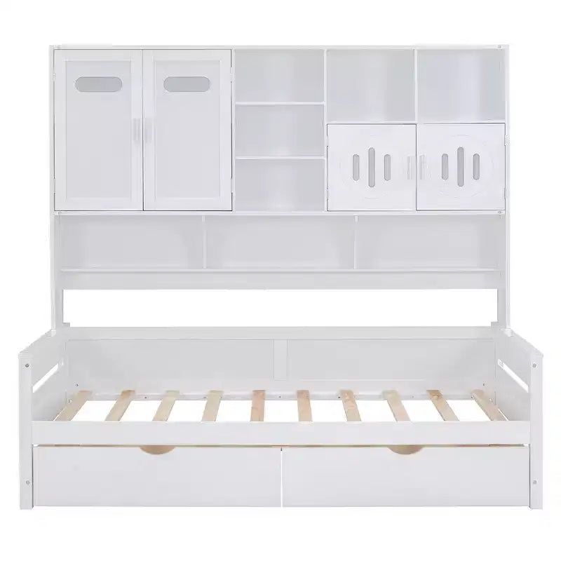 Twin/Full Size Wooden Daybed with 2 Drawers, All-in-One Cabinet and Shelves - ModernLuxe
