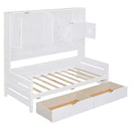 Twin/Full Size Wooden Daybed with 2 Drawers, All-in-One Cabinet and Shelves - ModernLuxe