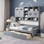 Twin/Full Size Wooden Daybed with 2 Drawers, All-in-One Cabinet and Shelves - ModernLuxe