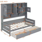 Twin/Full Size Wooden Daybed with 2 Drawers, All-in-One Cabinet and Shelves - ModernLuxe