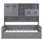 Twin/Full Size Wooden Daybed with 2 Drawers, All-in-One Cabinet and Shelves - ModernLuxe