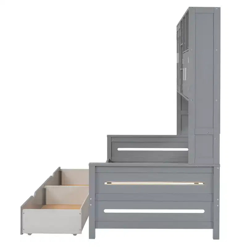 Twin/Full Size Wooden Daybed with 2 Drawers, All-in-One Cabinet and Shelves - ModernLuxe