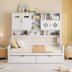 Twin/Full Size Wooden Daybed with 2 Drawers, All-in-One Cabinet and Shelves - ModernLuxe