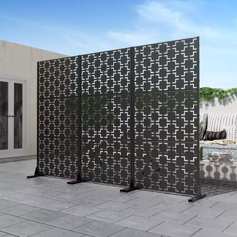 Square 01 Black Galvanized Steel Screen 183x90x40cm