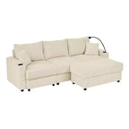 GDFStudio Rod Modern 3 Seater Corduroy 102 Sofa with Cup Holders,Mobile Phone Holder, Armrest Storage and Ottoman