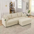 GDFStudio Rod Modern 3 Seater Corduroy 102 Sofa with Cup Holders,Mobile Phone Holder, Armrest Storage and Ottoman