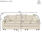 GDFStudio Rod Modern 3 Seater Corduroy 102 Sofa with Cup Holders,Mobile Phone Holder, Armrest Storage and Ottoman