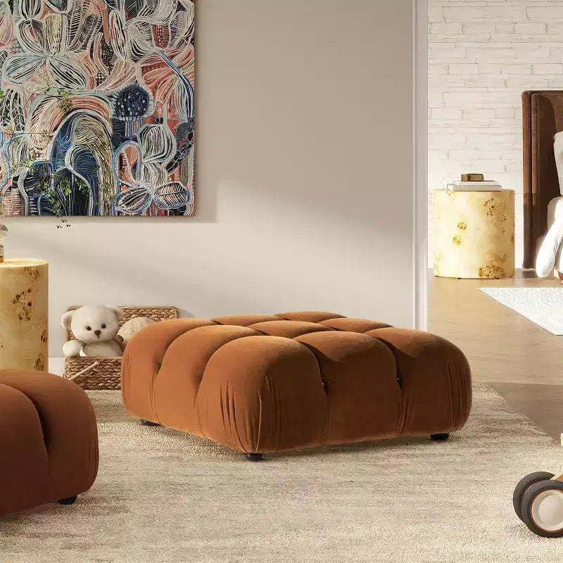 Jennifer Taylor Home Marcel Pouf modulable moderne 36 po Bubble Ottoman, Velours performance vert olive
