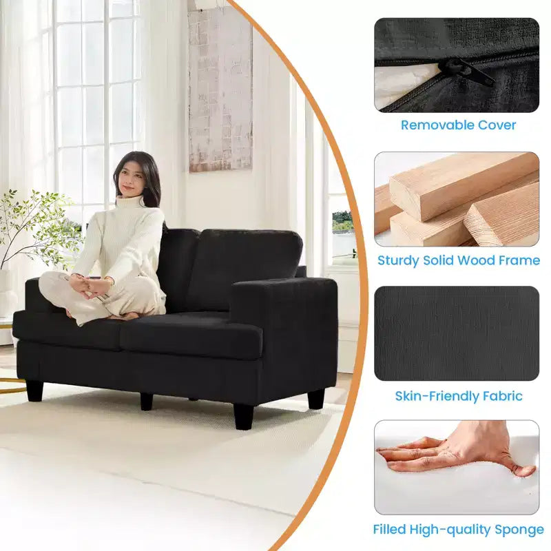 Mjkone 56 Width Loveseat Sectional Sofa,Chenille Fabric Cloud Sleeper Comfy Upholstered 2-Seater Couches