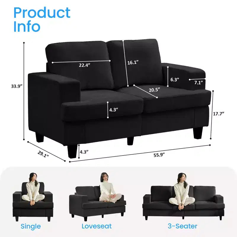 Mjkone 56 Width Loveseat Sectional Sofa,Chenille Fabric Cloud Sleeper Comfy Upholstered 2-Seater Couches