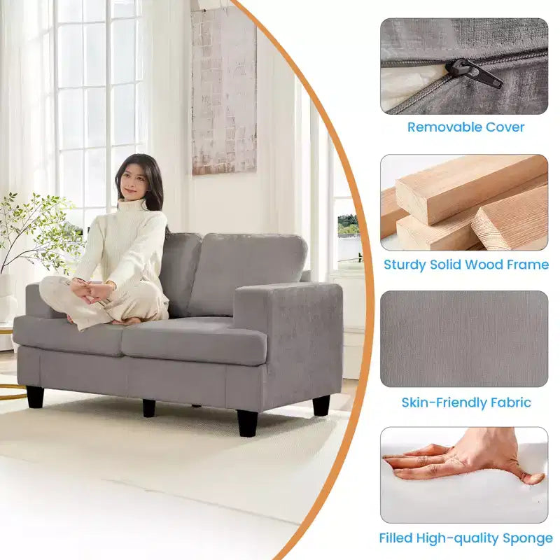 Mjkone 56 Width Loveseat Sectional Sofa,Chenille Fabric Cloud Sleeper Comfy Upholstered 2-Seater Couches