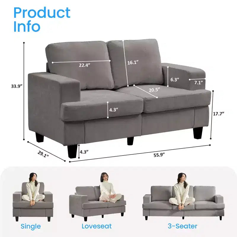 Mjkone 56 Width Loveseat Sectional Sofa,Chenille Fabric Cloud Sleeper Comfy Upholstered 2-Seater Couches